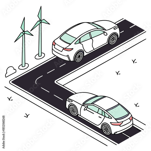 Electric cars on road powered by wind turbines electric vehicles 1