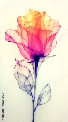 Translucent Colorful Rose Flower Digital Illustration with Glow