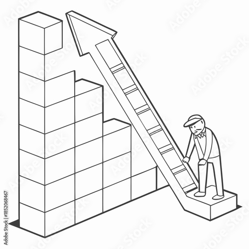 White block chart collapsing downward with realist