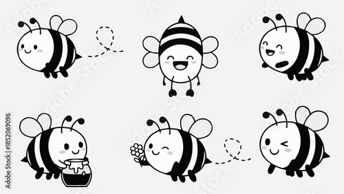 Cute Cartoon Bees Collection Various Poses and Expressions.