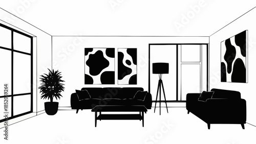 Modern Living Room with Abstract Art and Furniture.
