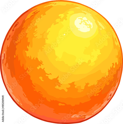 Orange planet illustration isolated on white background, abstract sun or space sphere clipart