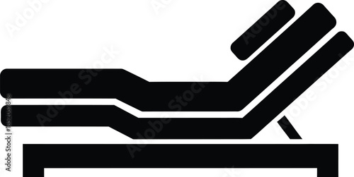 Black silhouette icon of a reclining lounge chair or sun lounger on a white background