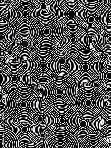Abstract Black and White Concentric Circles and Spiral Pattern