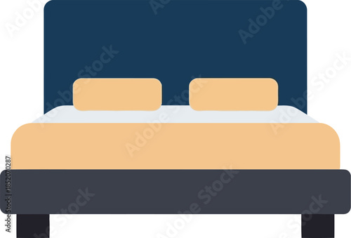 Minimalist illustration featuring a comfortable double bed, pillows, and headboard