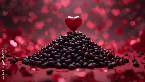 Red Hearts and Black Beans Create a Striking Visual on a Red Background Durin...