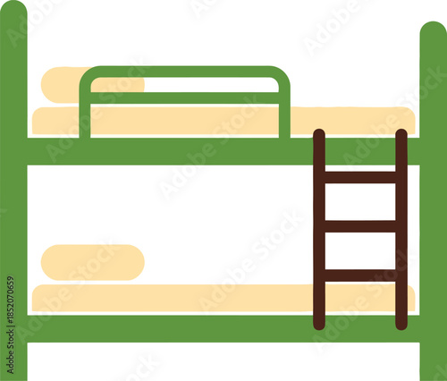 Simple flat illustration of a green bunk bed with a brown ladder on a white background