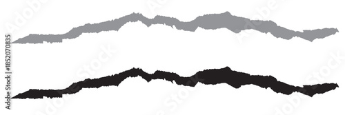 Horizontal torn paper edge texture. Minimal horizontal torn paper strip isolated on white background, useful for design dividers, overlays, banners, and abstract backgrounds.

