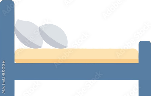 Simple flat design icon of a bed with pillows, representing sleep and bedroom furniture