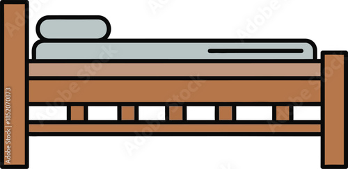 Simple cartoon illustration of a single wooden bed for sleeping and relaxation