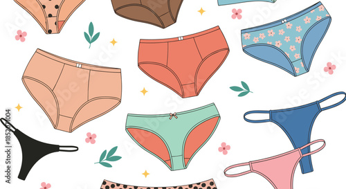 Women Underwear And Panties Collection In Different Styles And Colors Isolated On White Background Flat Vector Illustration