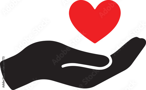 Hand holding a red heart symbol of love and care vector illustration