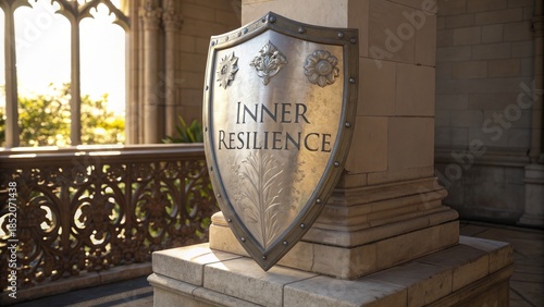 Metallic Shield Representing Inner Resilience and Protection