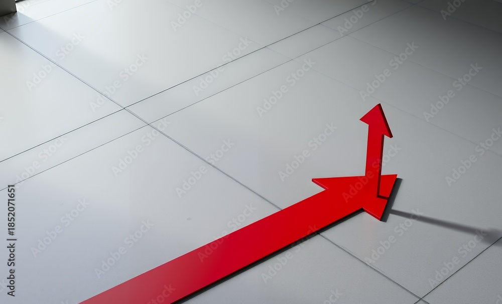 Fototapeta premium Red arrow breaks the gray concrete floor arrow up growth icon success illustration business chart direction increase