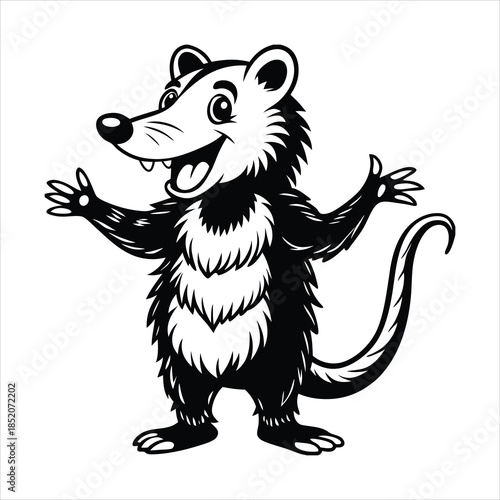 Happy opossum standing with open arms cartoon ma