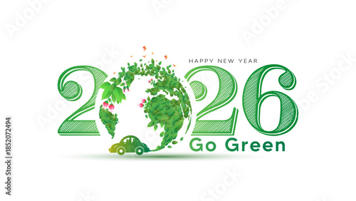 World green eco energy vehicle concept for new year 2026. 