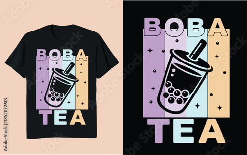 Retro Boba Tea Typography Illustration with Bubble Tea Cup