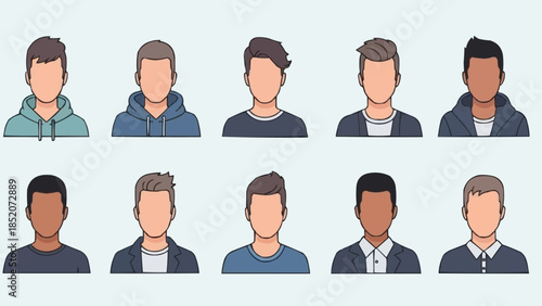 Collection of Diverse Male Avatars with Various Hairstyles and Attire.