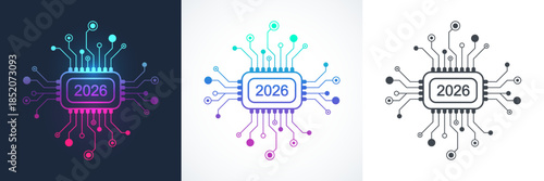 Christmas poster 2026 in the technology style with plexus effect, connection dots and lines. New Year card or digital tech calendar banner