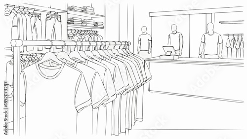 Tshirts hanging on a rack in a clothing store.