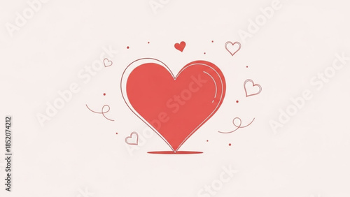 A large red heart surrounded by smaller hearts and decorative lines on a light pink background with a subtle gradient effect