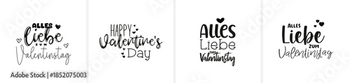 Moderne minimalistische Schönschrift-Kalligrafie mit den Schriftzügen „Happy Valentine’s Day“ und „Alles Liebe zum Valentinstag“. Eleganter, zeitloser Vektor-Schriftzug für Karten, Print und Design.