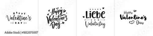 Moderne minimalistische Schönschrift-Kalligrafie mit den Schriftzügen „Happy Valentine’s Day“ und „Alles Liebe zum Valentinstag“. Eleganter, zeitloser Vektor-Schriftzug für Karten, Print und Design.