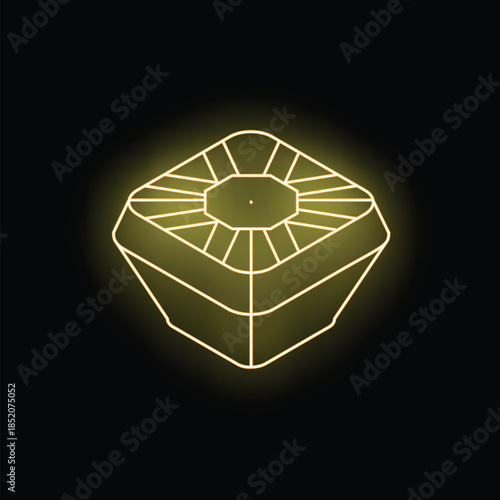 Neon yellow glowing icon of a smart speaker voice assistant device, isolated on a black background