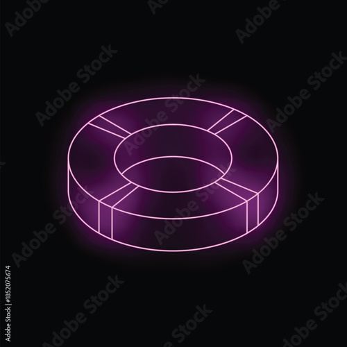 Neon pink life preserver glowing on black background representing concept of safety and security