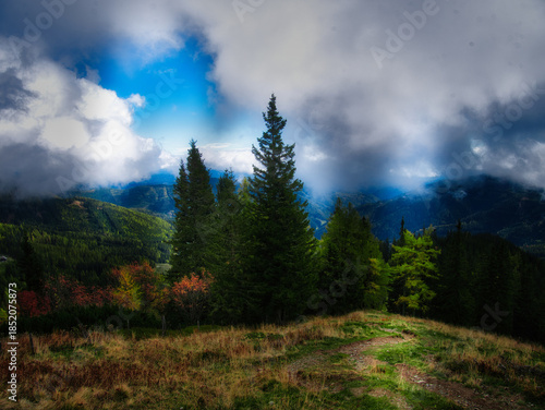 Beautiful Autumn day on a Hohe Veitsch mountain in Alps