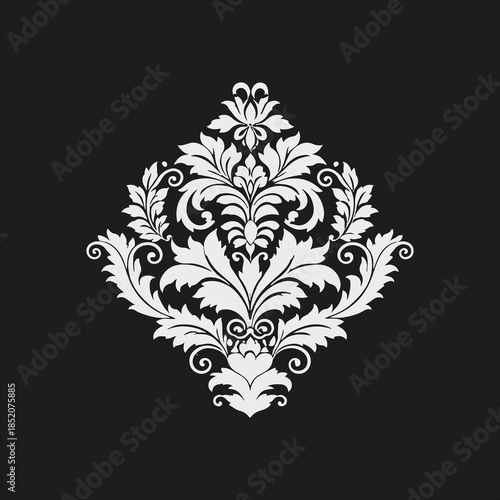 Damask flower for damask pattern isolated white on black luxury
