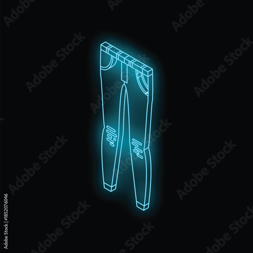 Neon glowing icon of ripped jeans with patches on knees