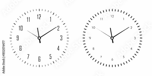 Two minimalist wall clocks displaying different times on a white background