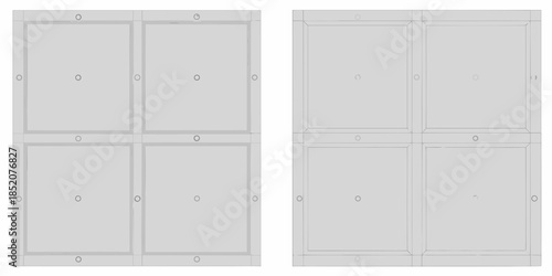 Architectural drawing of a modular cabinet or closet with panel details