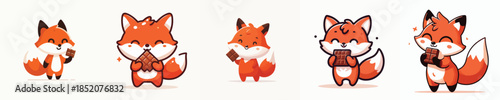 cute fox vector eating chocolate