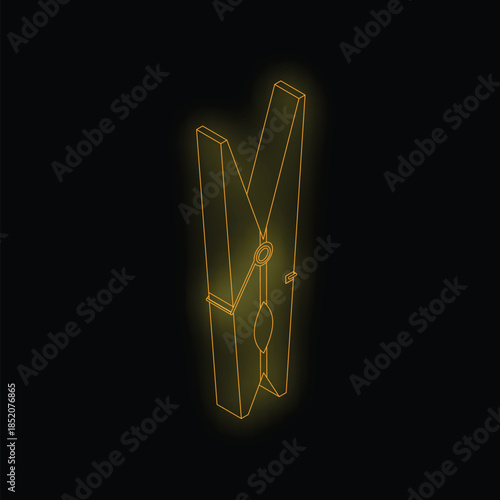 Neon glowing outline of a clothes peg against a black background