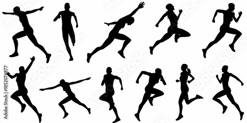 Silhouettes of people in various dynamic running and jumping poses