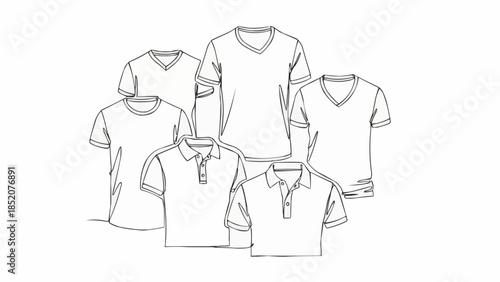 Collection of Mens T-Shirts and Polo Shirts Sketch.