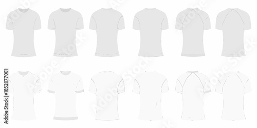 Collection of white t shirts and long sleeve shirts in a design mockup