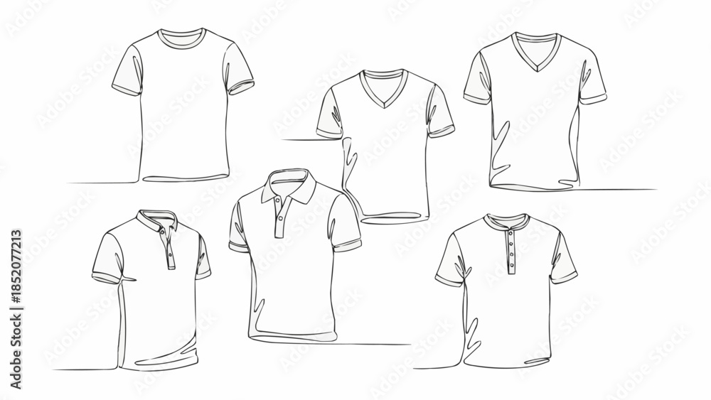Naklejka premium Collection of six different styles of t-shirts and polo shirts.