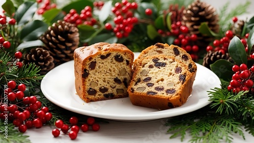 Wallpaper Mural Delicious christmas fruitcake on white plate Torontodigital.ca