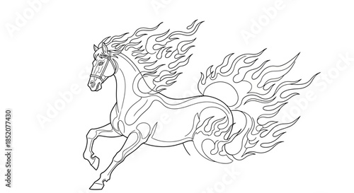 Mythical Fire Horse Illustration Majestic Creature of Flame and Fury Galloping Across the Sky