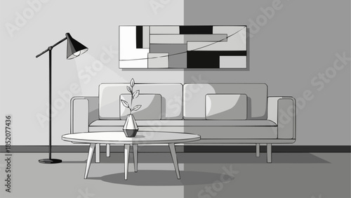 Modern Living Room Sofa and Coffee Table Arrangement.