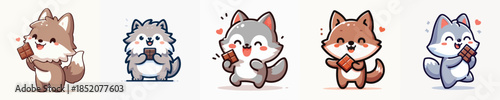 cute wolf vector eating chocolate