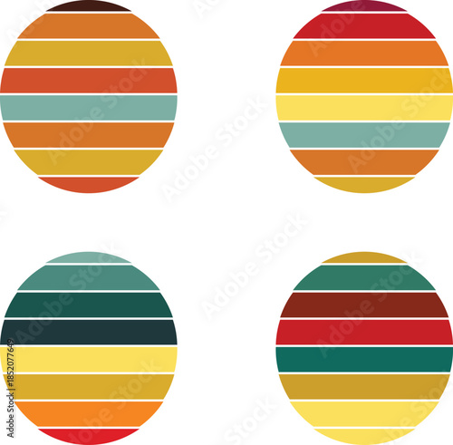Retro and Vintage Sunset Gradient Circular Design Elements - Set of Four