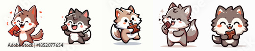 cute wolf vector eating chocolate