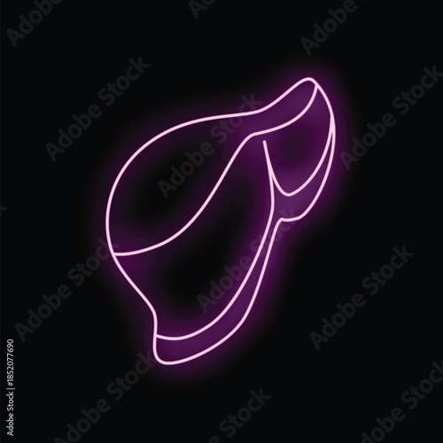 Purple neon sign depicting a human liver on a black background