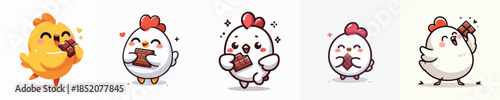 cute chicken vector eating chocolate
