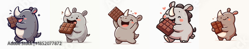 cute rhino vector eating chocolate