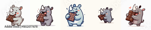 cute rhino vector eating chocolate